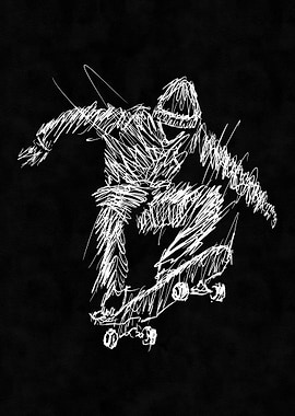 Skateboarder Scribble Art on Black