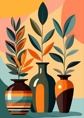 Vases with Plants Still Life Art