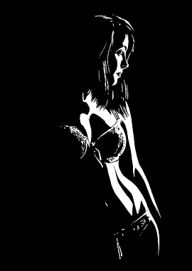 Woman in Lingerie, Black and White Art