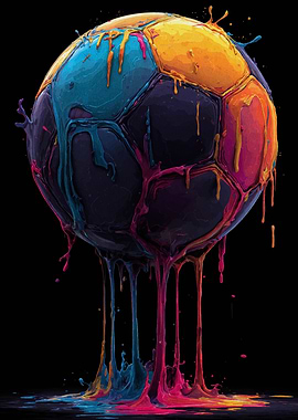 Colorful Soccer Ball with Dripping Paint