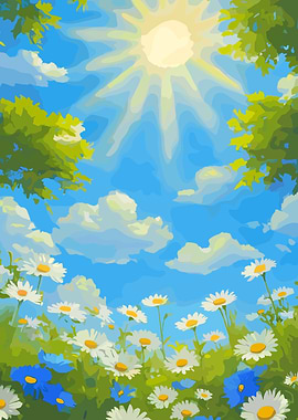 Daisy Field Under Sunny Sky