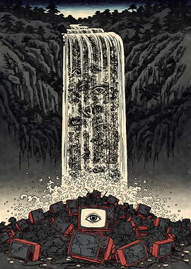 Weirdcore Waterfall of Eyes and Televisions