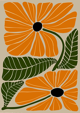 Floral Illustration with Orange Flowers and Leaves