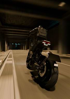 Motorcycle speeding through a tunnel