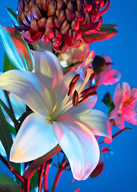 Floral arrangement with lily and chrysanthemum