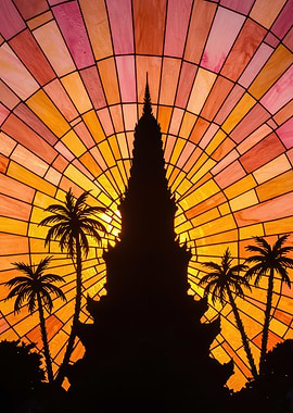 Temple Silhouette with Stained Glass Effect