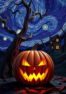 Halloween Pumpkin Starry Night