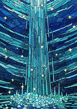 Stained Glass Waterfall with Stars