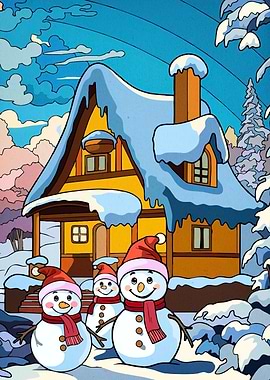Snowmen front house