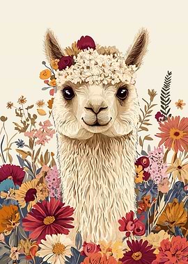 Floral Alpaca Portrait