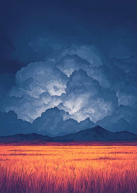 Stormy Sky Over Golden Field