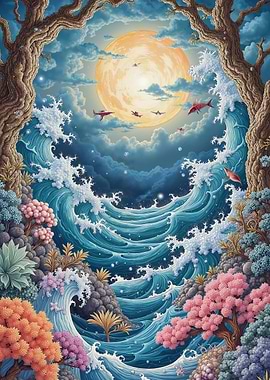 Pixel Art Ocean Moon Fantasy