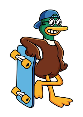 Cartoon Duck with Skateboard