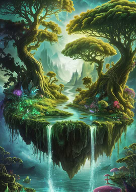 Floating Island with Waterfalls and Trees