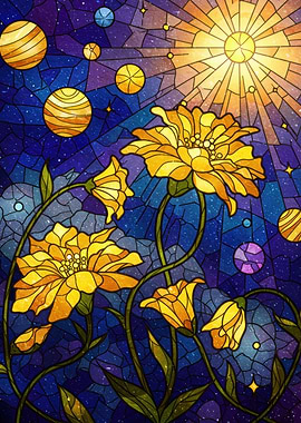 Floral Stained Glass Space Art