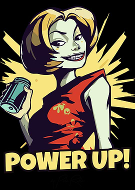 Power Up Cartoon Woman with Drink