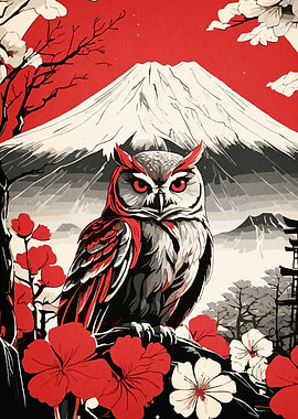 Owl Mount Fuji Japanese