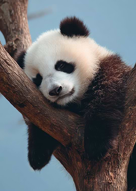Sleeping Panda on a Tree Branch