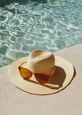 Poolside Hat and Sunglasses Still Life