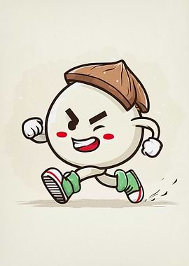Cartoon Character Running with Hat