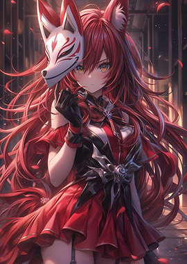 Anime Girl with Fox Mask