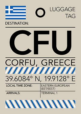 CFU Corfu, Greece Airport Luggage Tag