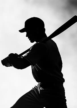 Silhouette of Baseball Player with Bat