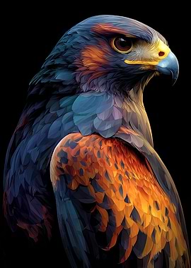 ColorfulDetailed Eagle Portrait on Black Background