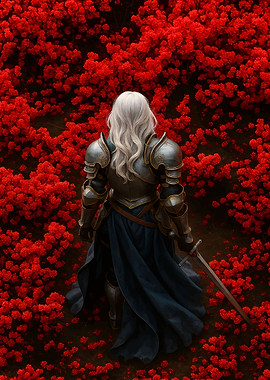 Female Knight in Red Flowers