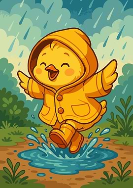 Happy Chick in Raincoat | Rainy Day Joy