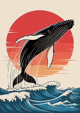 Humpback Whale Breaching at Sunset