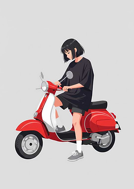 Anime Girl on Red Scooter