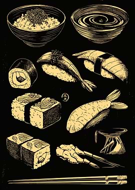 Sushi and Japanese Food Illustration