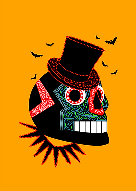 Halloween skull with cylinder hat