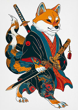 Samurai Shiba Inu with Swords