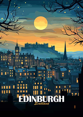 Edinburgh Scotland Nightscape Illustration