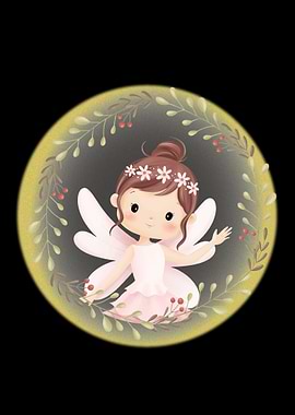 Cute Fairy Girl with Floral Wreath