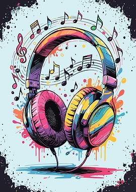 Colorful Headphones with Music Notes