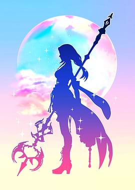 Silhouette of a Fantasy Character with Staff