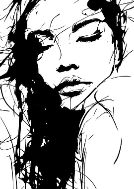 Abstract Woman Portrait in Black and White