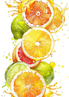 Watercolor Citrus Fruits with Splashes