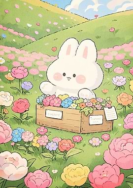 Cute Bunny Flower Field