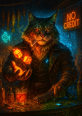 Cat Bartender Gambler in a Bar