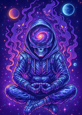 Cosmic Skeleton Meditating in Space