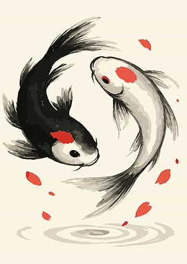 Yin Yang Koi Fish Watercolor Painting