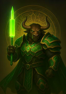 Bull Market Warrior with Candlestick Staff