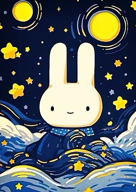 Cute Bunny Starry Night
