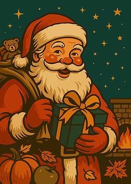 Retro Santa Claus Poster – Vintage Christmas Wall Art gift