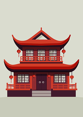 Red Chinese Pagoda Illustration