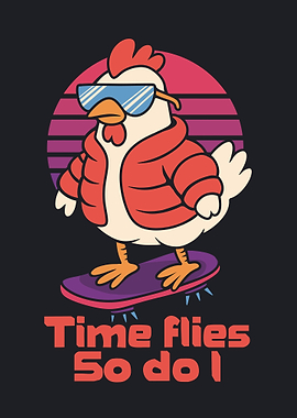 Cool Chicken on Skateboard Illustration